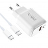 Caricabatterie da parete Tech-Protect NCA20 USB-A / USB-C PD 20W / QC3.0 con cavo USB-C / USB-C 100 cm, bianco