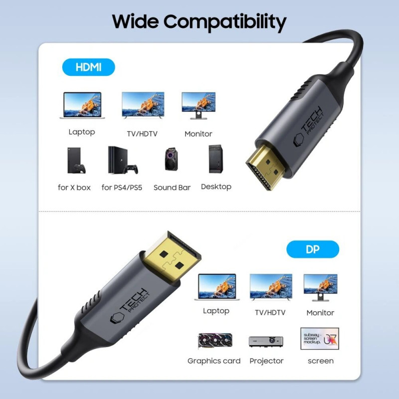 Cavo Tech-Protect UltraBoost DisplayPort / HDMI 2.0, 4K 60 Hz, 200 cm, nero
