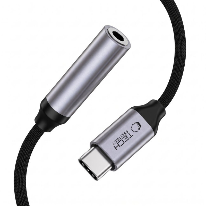 Adattatore DAC Tech-Protect Ultraboost da USB-C a mini jack 3,5 mm, grigio ferro