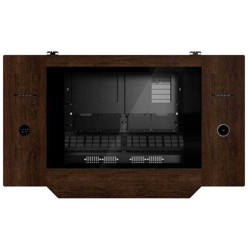 Lian Li DK07 Desk Case Wood Edition, compatibile con doppio sistema, 2x E-ATX, regolabile in altezza, Noce / Nero