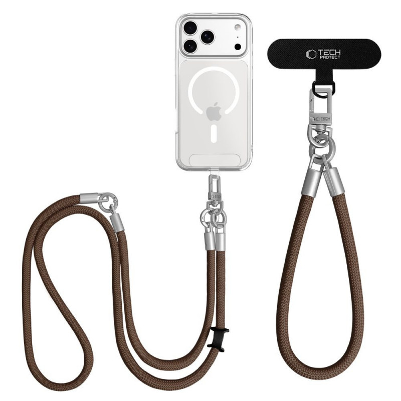 Set tracolla e cinturino da polso Tech-Protect C10S Rope, marrone noce/titanio