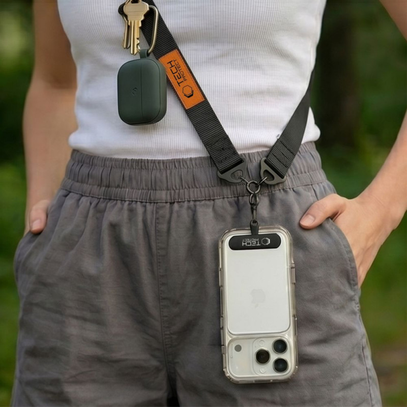 Tracolla per telefono Tech-Protect C9S Rope Crossbody, nero/arancione