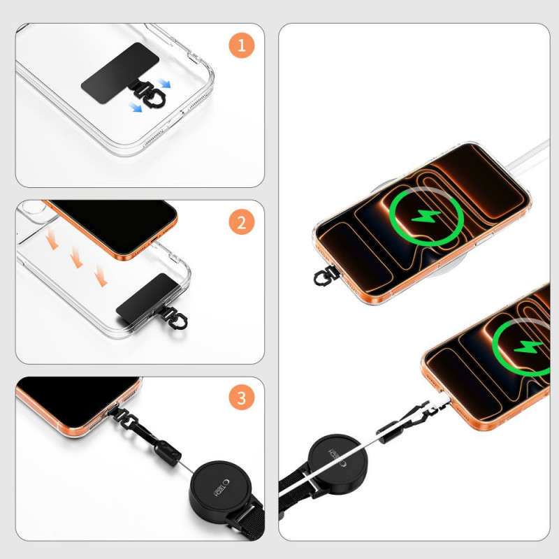 Porta telefono antifurto Tech-Protect UrbanLoop con cavo in acciaio retrattile, nero