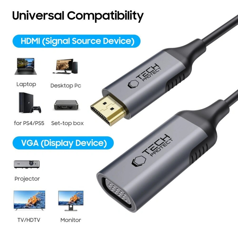 Adattatore Tech-Protect UltraBoost HDMI / VGA, FHD 1920 x 1080, 60Hz, nero