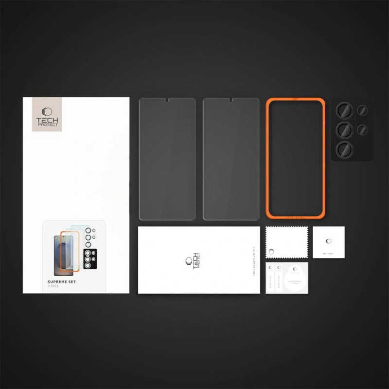 Set Tech-Protect Supreme Set vetro temperato protezione schermo e lenti per Samsung Galaxy S25 Ultra, trasparente (3 pz)