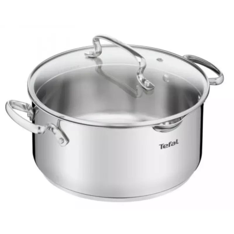 Tefal Duetto+ G7194655 Casseruola, Rotonda, Acciaio Inossidabile, 24 cm, Coperchio in Vetro