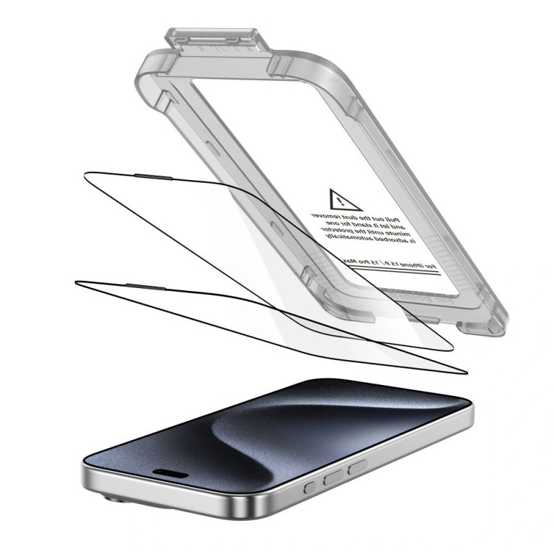 Tech-Protect Quick Set+ Vetro temperato per Apple iPhone 15 Pro (2 pz), nero