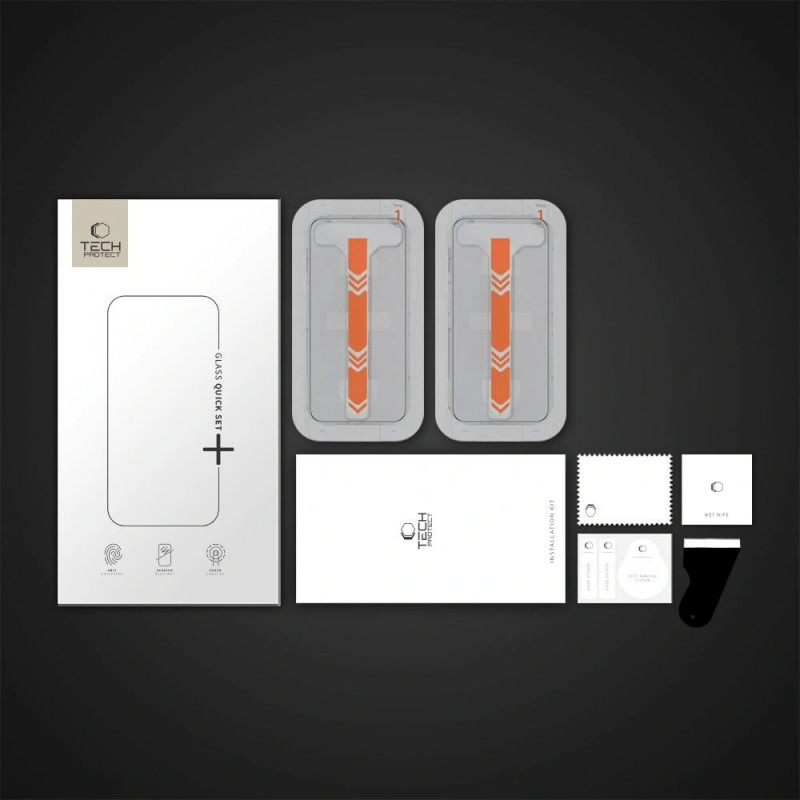 Tech-Protect Quick Set+ Vetro temperato per Apple iPhone 15 Pro (2 pz), nero