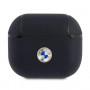 Cover in pelle genuina con logo argento BMW BMA3SSLNA per Apple AirPods 3, blu navy