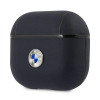 Cover in pelle genuina con logo argento BMW BMA3SSLNA per Apple AirPods 3, blu navy