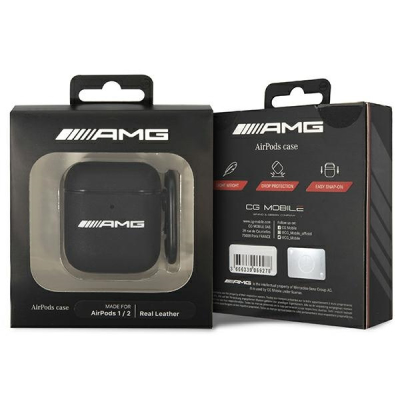 Cover in pelle Big Logo Mercedes-AMG AMA2SLWK per Apple AirPods 1/2, nera