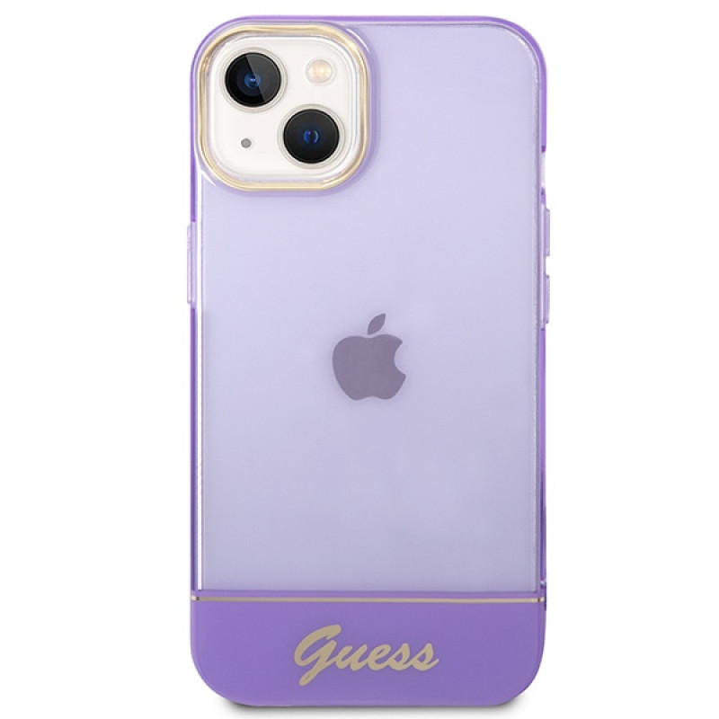 Guess GUHCP14SHGCOU Custodia rigida traslucida per Apple iPhone 14 / 15 / 13 6.1", viola