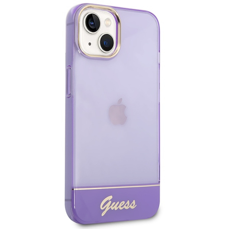 Guess GUHCP14SHGCOU Custodia rigida traslucida per Apple iPhone 14 / 15 / 13 6.1", viola