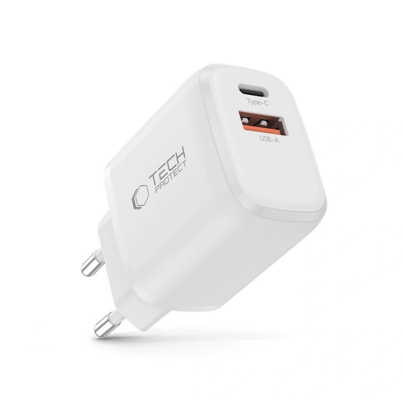 Caricatore da parete Tech-Protect NCA30 USB-A, USB-C PD 30W / QC3.0, bianco