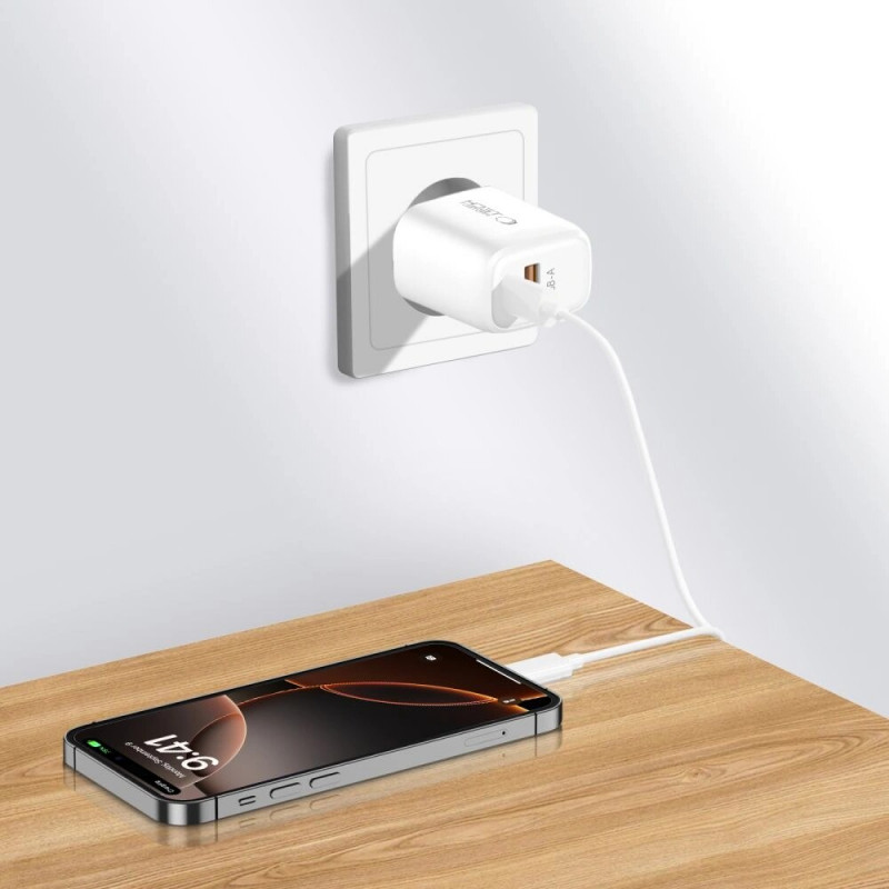 Caricatore da parete Tech-Protect NCA30 USB-A, USB-C PD 30W / QC3.0, bianco