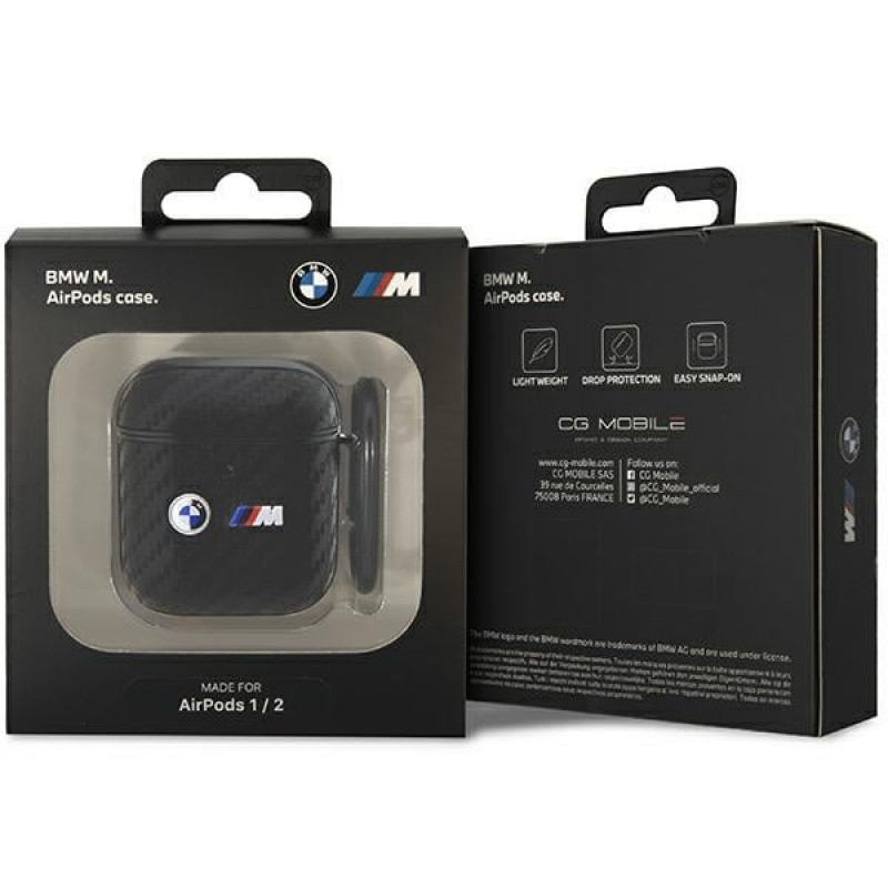 BMW BMA2WMPUCA2 Carbon Double Metal Logo Cover per Apple AirPods 1/2, nero