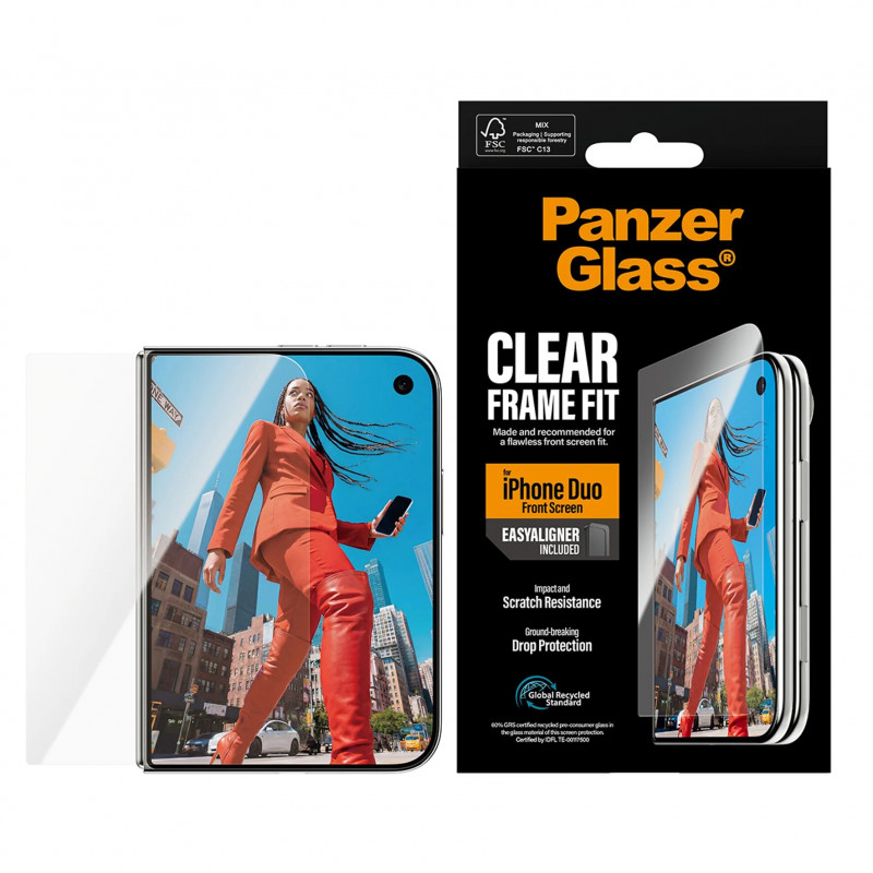 Protezione schermo anteriore PanzerGlass per iPhone Duo con EasyAligner, trasparente