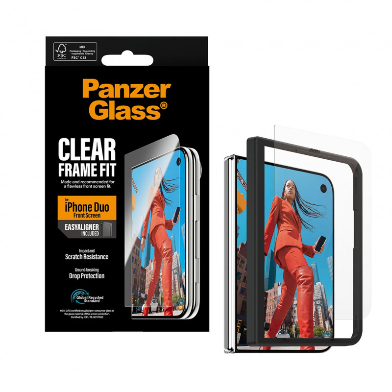 Protezione schermo anteriore PanzerGlass per iPhone Duo con EasyAligner, trasparente