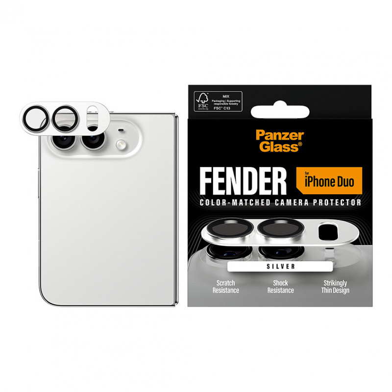 Protezione fotocamera Fender PanzerGlass per iPhone Duo, bianca