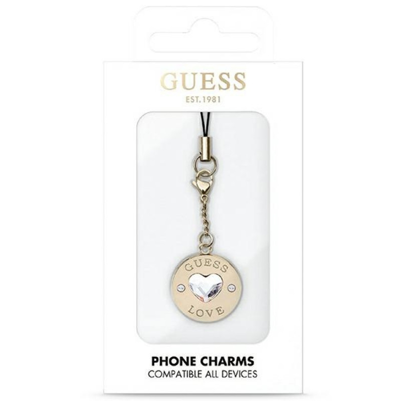 Tracolla per telefono Guess GUCPMHGLD Heart Diamond Charm con strass, oro