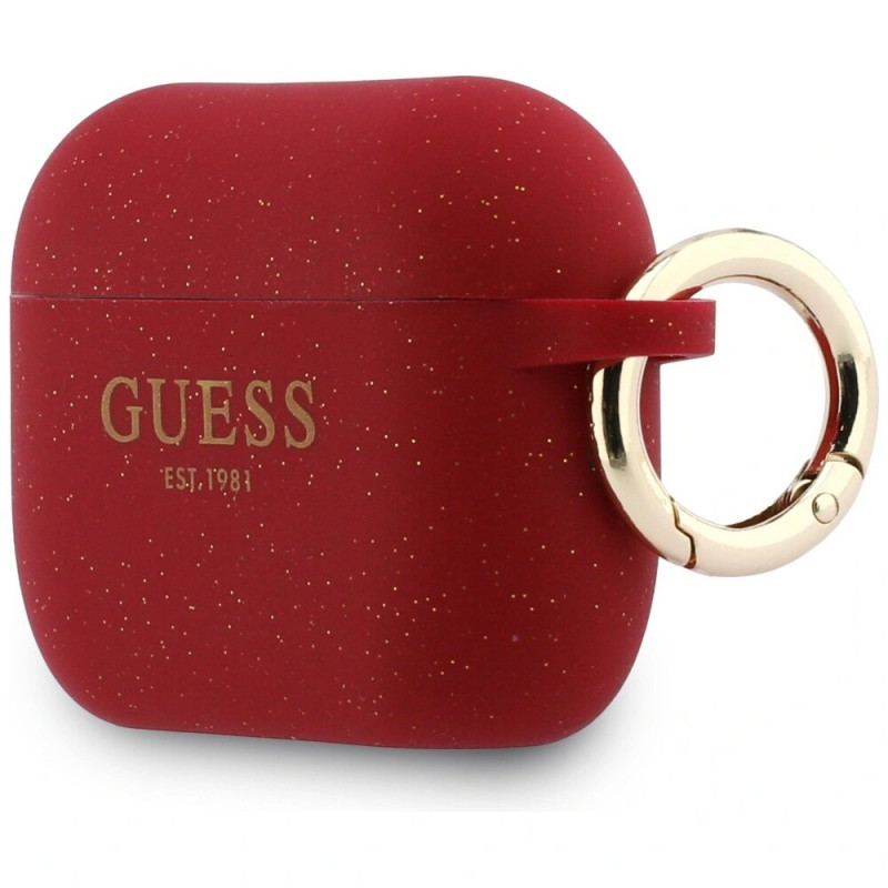 Custodia in silicone Glitter Ring Guess per Apple AirPods Pro 3, fucsia