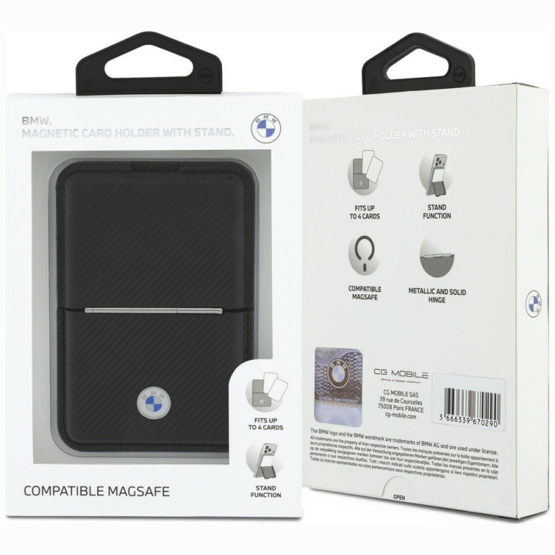 Portafoglio MagSafe BMW Carbon Metal Logos, nero