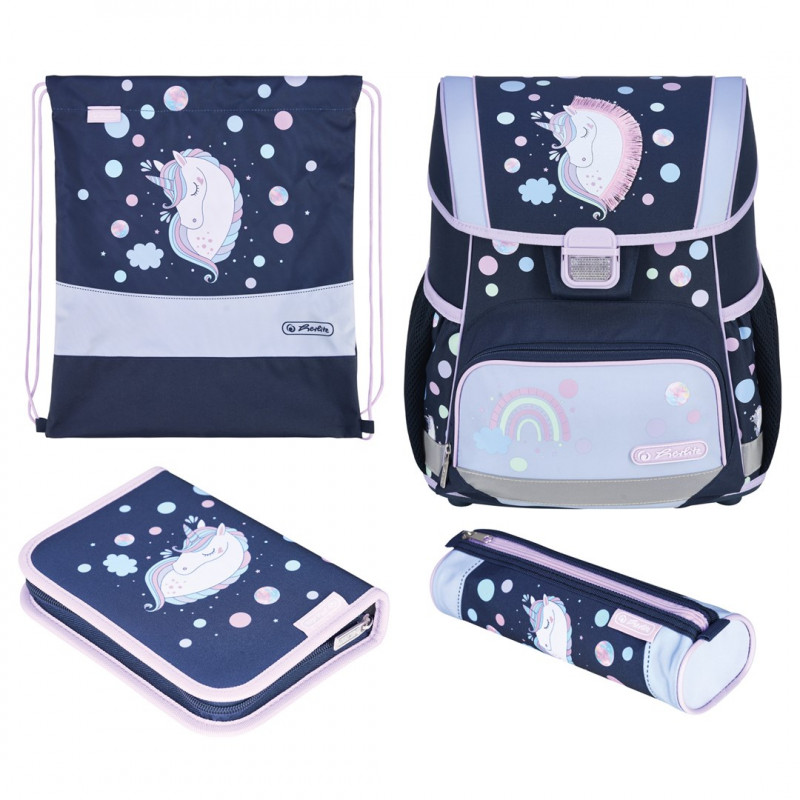 Set zaino scuola primaria Herlitz Loop Plus Unicorn Dreams, blu scuro/rosa