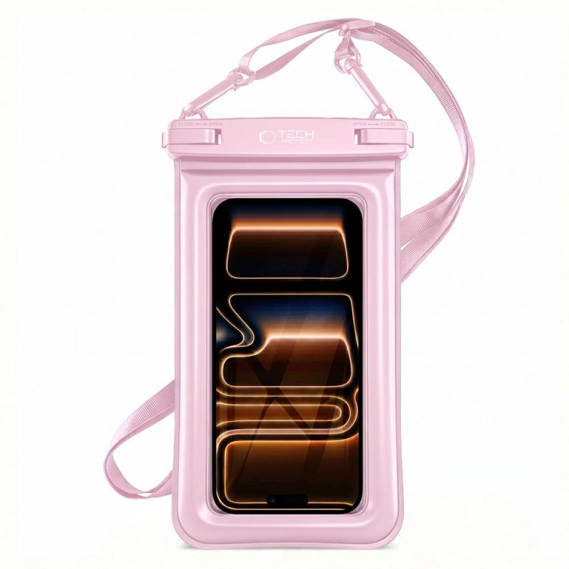 Custodia universale impermeabile galleggiante Tech-Protect UWC7 per smartphone fino a 6.9 pollici, rosa