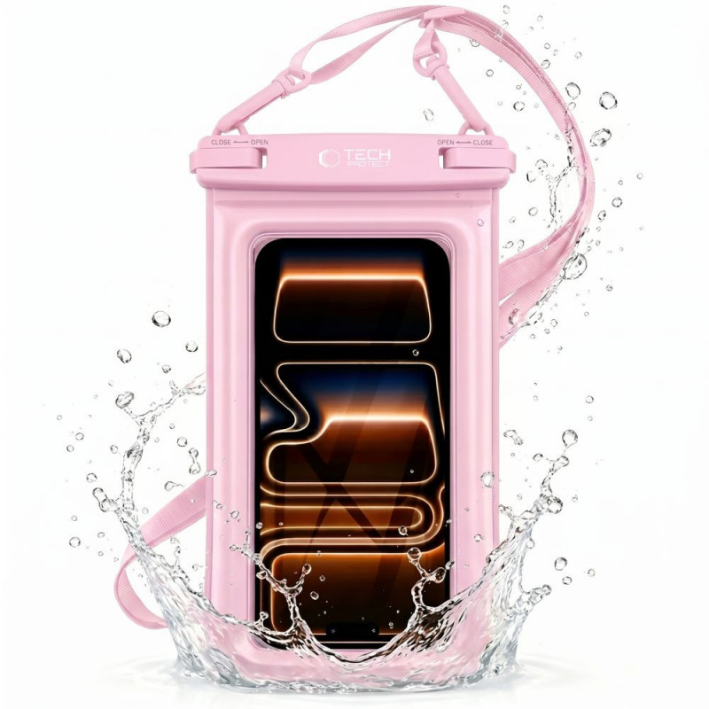 Custodia universale impermeabile galleggiante Tech-Protect UWC7 per smartphone fino a 6.9 pollici, rosa
