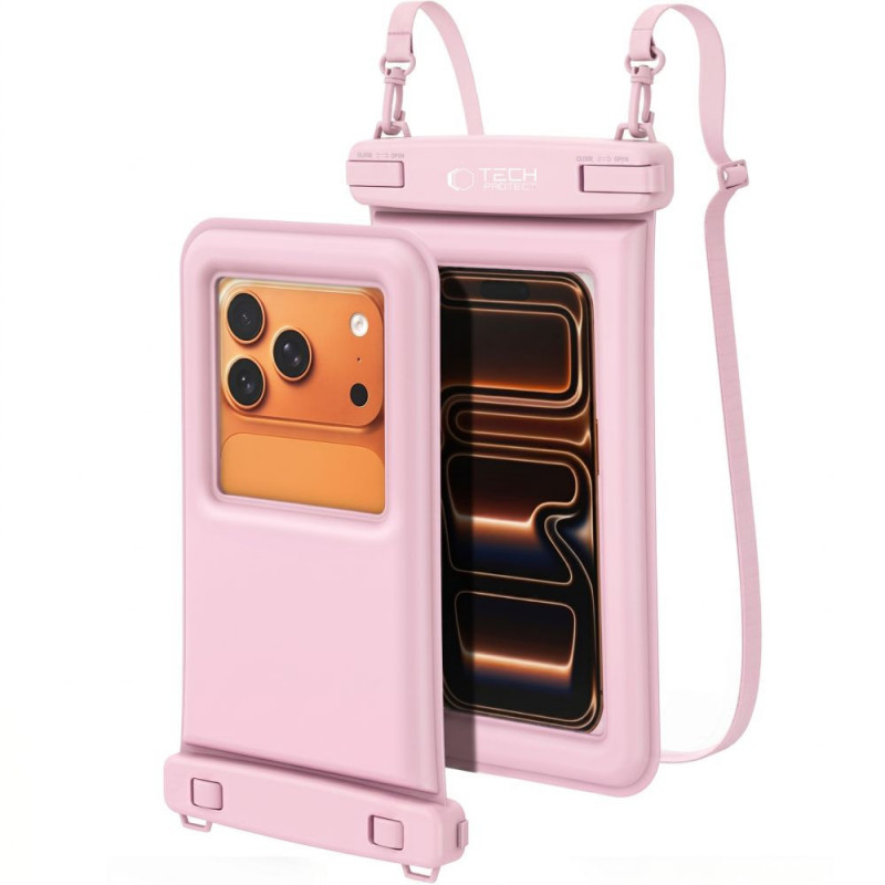 Custodia universale impermeabile galleggiante Tech-Protect UWC7 per smartphone fino a 6.9 pollici, rosa