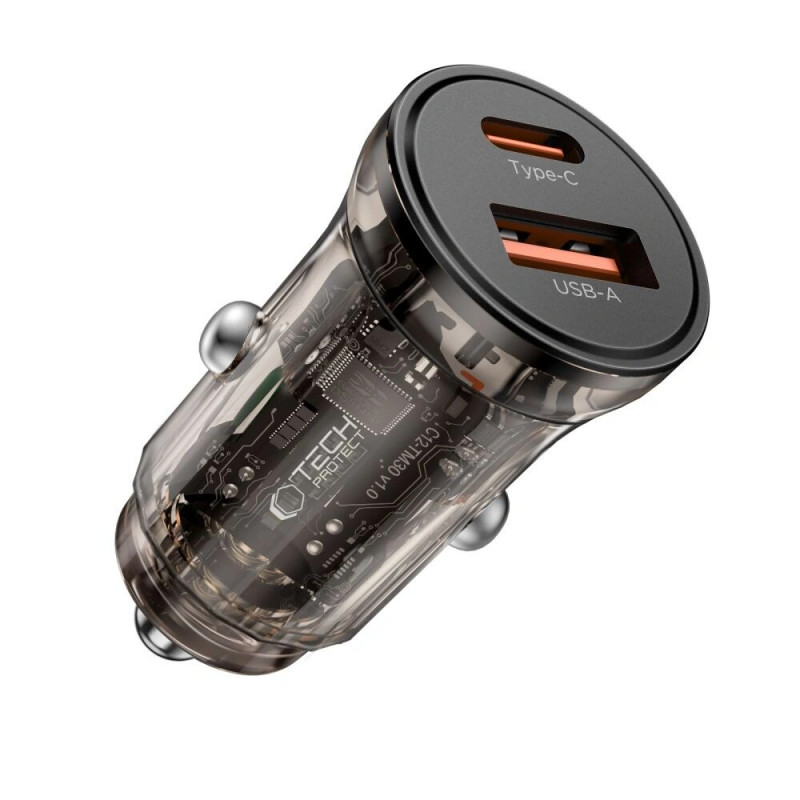 Caricabatterie da auto Tech-Protect CC01 a 2 porte USB-A / USB-C, PD 45W / QC 3.0, nero