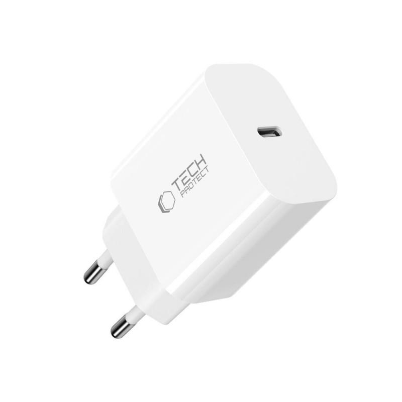 Caricabatterie da parete USB-C 1 porta Tech-Protect NC20W PD20W con cavo USB-C / USB-C, bianco