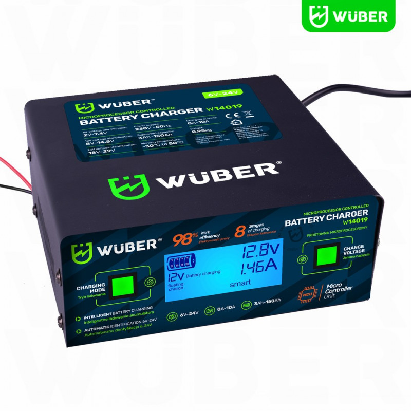 Caricabatterie a microprocessore Wuber W14019, 6/8/12/14/16/24 V, 10 A