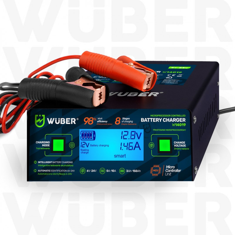 Caricabatterie a microprocessore Wuber W14019, 6/8/12/14/16/24 V, 10 A