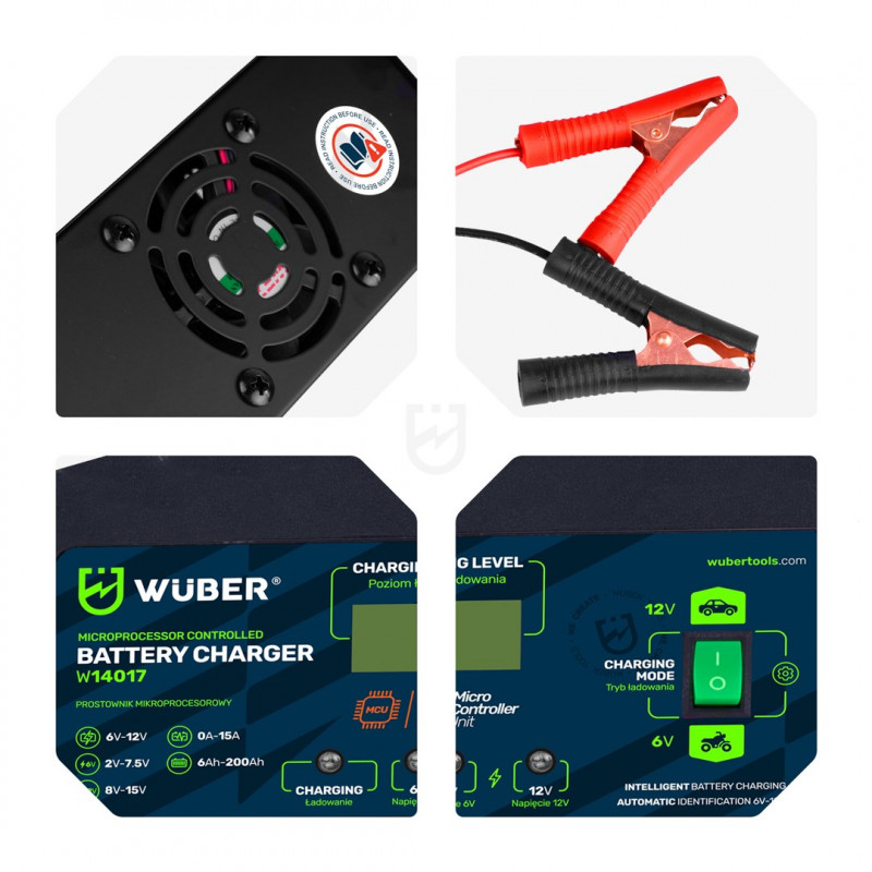 Caricabatterie a microprocessore Wuber W14017, 6-12 V, 15 A