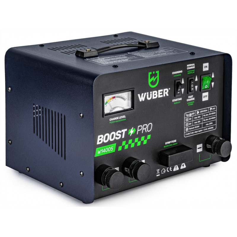 Caricabatterie per auto Wuber W14005 con avviamento di emergenza, 40 A, 12 V/24 V