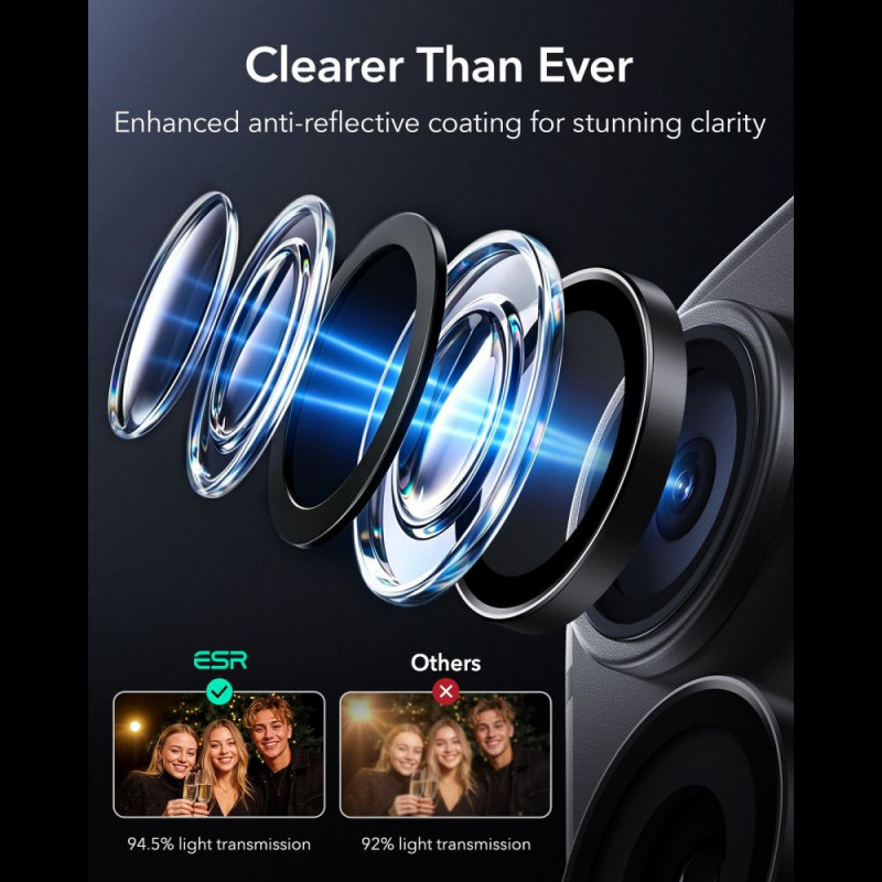 Protezione fotocamera ESR Armorite per Apple iPhone 18 Pro / 18 Pro Max, nera, confezione da 2
