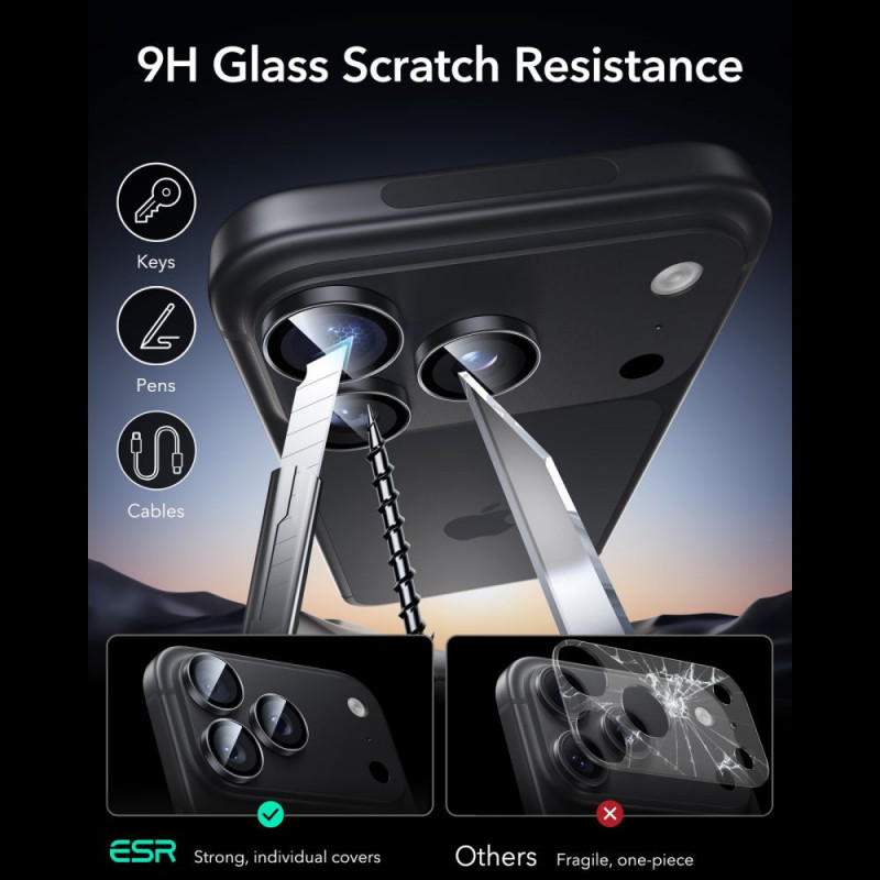 Protezione fotocamera ESR Armorite per Apple iPhone 18 Pro / 18 Pro Max, nera, confezione da 2