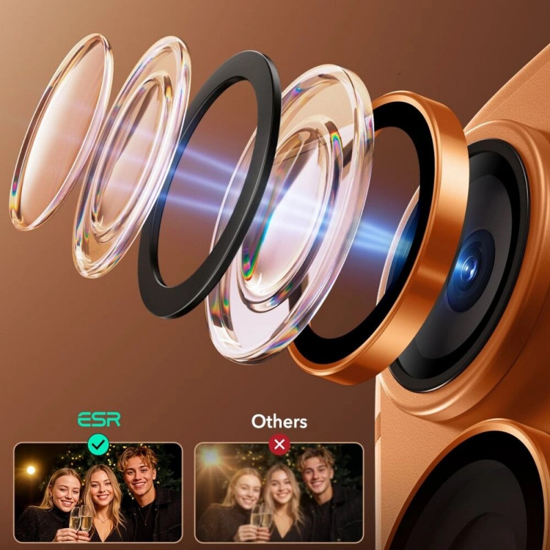 Protezione fotocamera ESR Armorite per Apple iPhone 14 Pro / Max / 15 Pro / Max / 16 Pro / Max / 17 Pro / Max, arancione