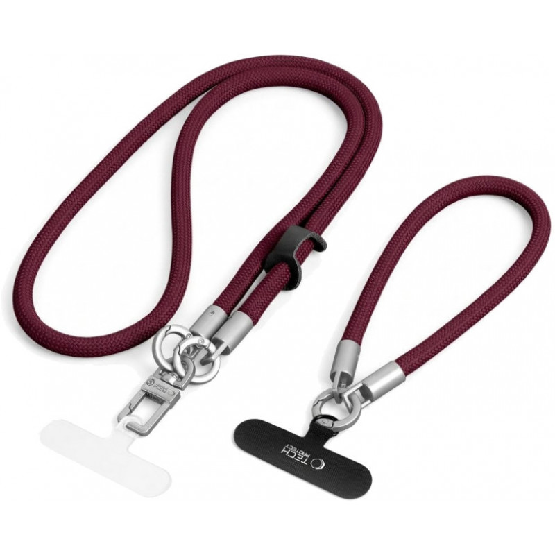 Set laccetti per telefono Tech-Protect C10S Rope da portare a tracolla e al polso, bordeaux/titanio