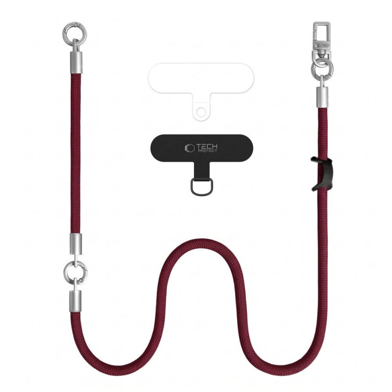 Set laccetti per telefono Tech-Protect C10S Rope da portare a tracolla e al polso, bordeaux/titanio