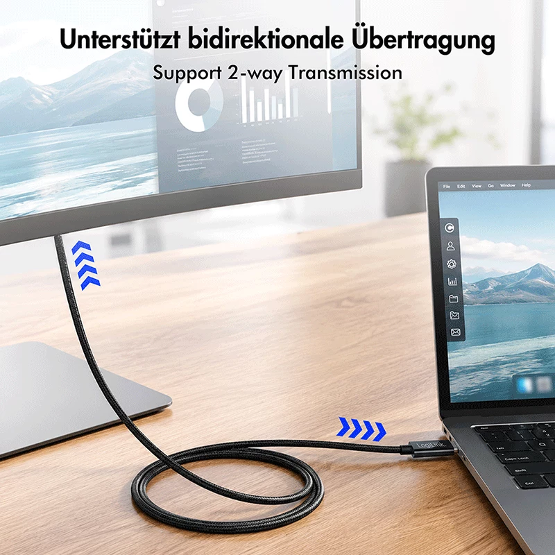 Cavo LogiLink CUA0121 USB 3.2 Gen2 Type-C, C/M a DP/M, bi-direzionale, 8K/60 Hz, metallo, nero, 3 m