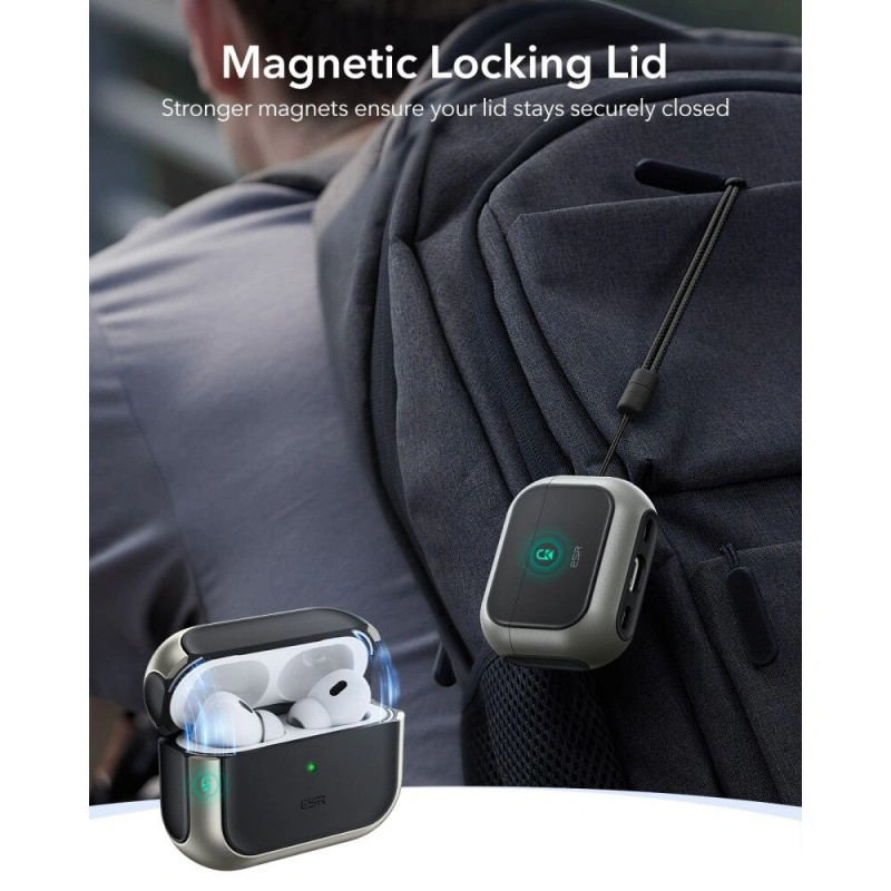 Custodia ESR Orbit HaloLock MagSafe per Apple AirPods Pro 3, Titanio