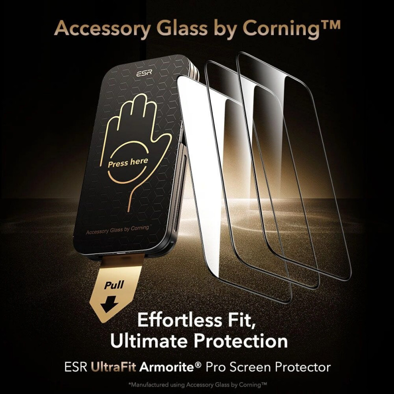 ESR UltraFit Armorite Pro Vetro temperato per Apple iPhone 16 Pro / 17, trasparente, vetro di Corning (ESR926)