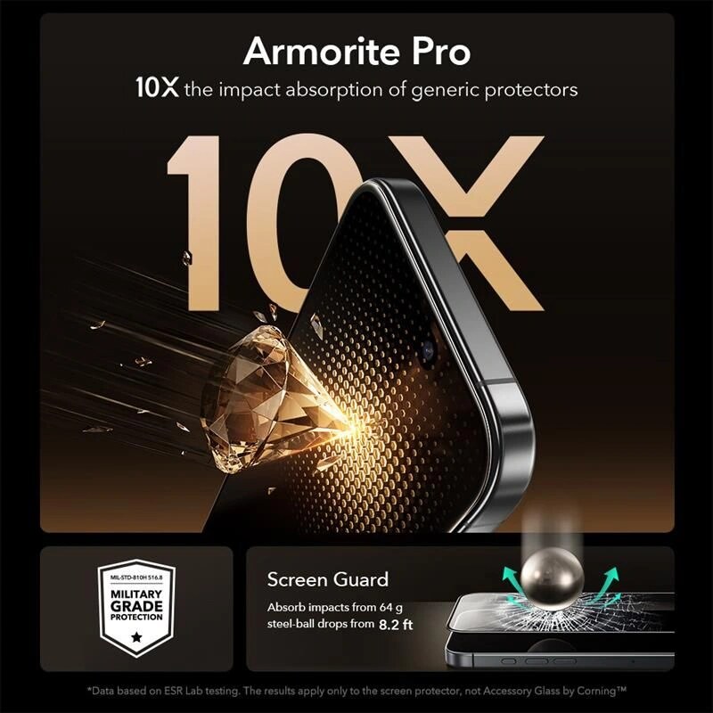 ESR UltraFit Armorite Pro Vetro temperato per Apple iPhone 16 Pro / 17, trasparente, vetro di Corning (ESR926)