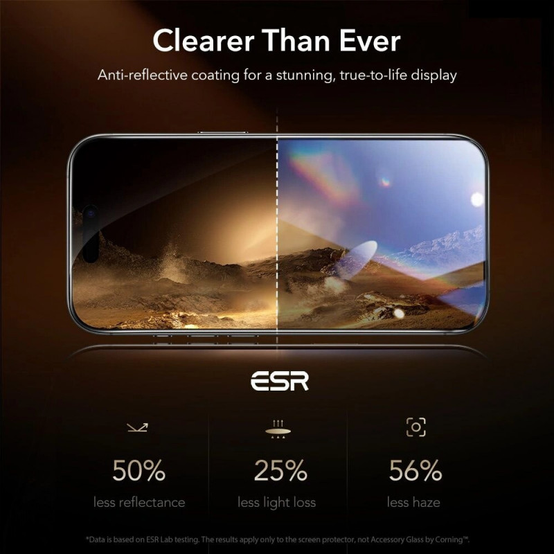 ESR UltraFit Armorite Pro Vetro temperato per Apple iPhone 16 Pro / 17, trasparente, vetro di Corning (ESR926)