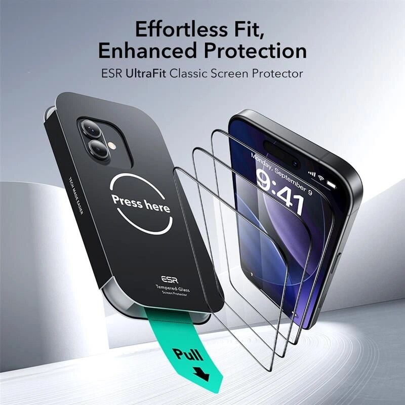 ESR UltraFit Vetro temperato per Apple iPhone 16 Pro / 17, trasparente (2 pz) (ESR922)
