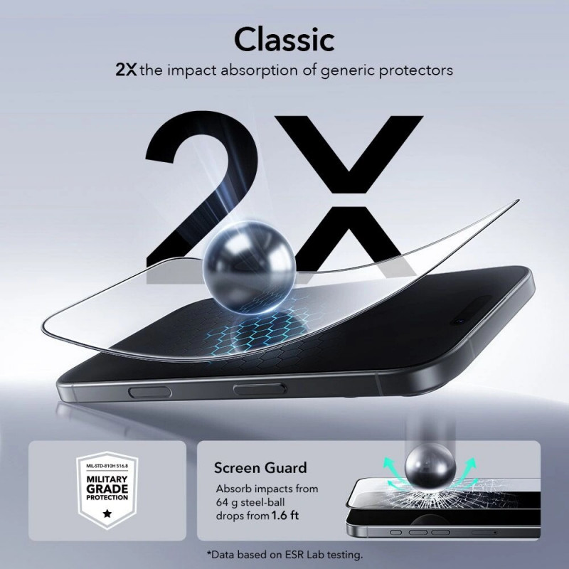 ESR UltraFit Vetro temperato per Apple iPhone 16 Pro / 17, trasparente (2 pz) (ESR922)