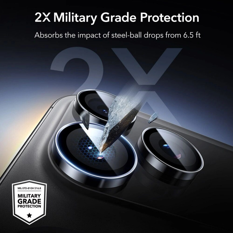 Protezione fotocamera ESR Armorite per Apple iPhone 14 Pro / 14 Pro Max / 15 Pro / 15 Pro Max / 16 Pro / 16 Pro Max / 17 Pro / 17 Pro Max, nero (ESR931)