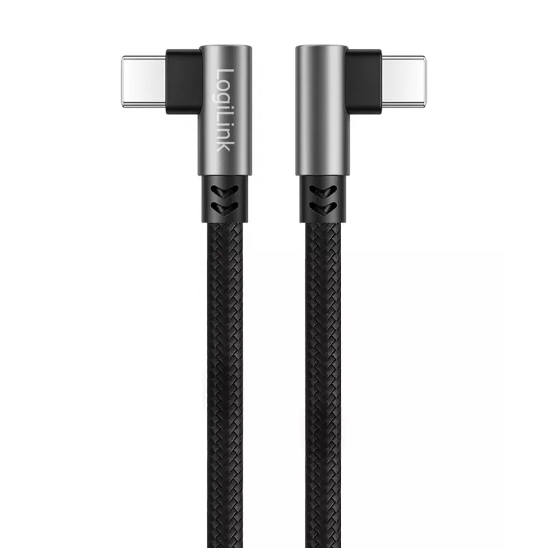 Cavo USB 2.0 Type-C LogiLink CU0461, C/M 90° a C/M 90°, 480 Mbps, 100W, metallo, argento/nero, 1 m